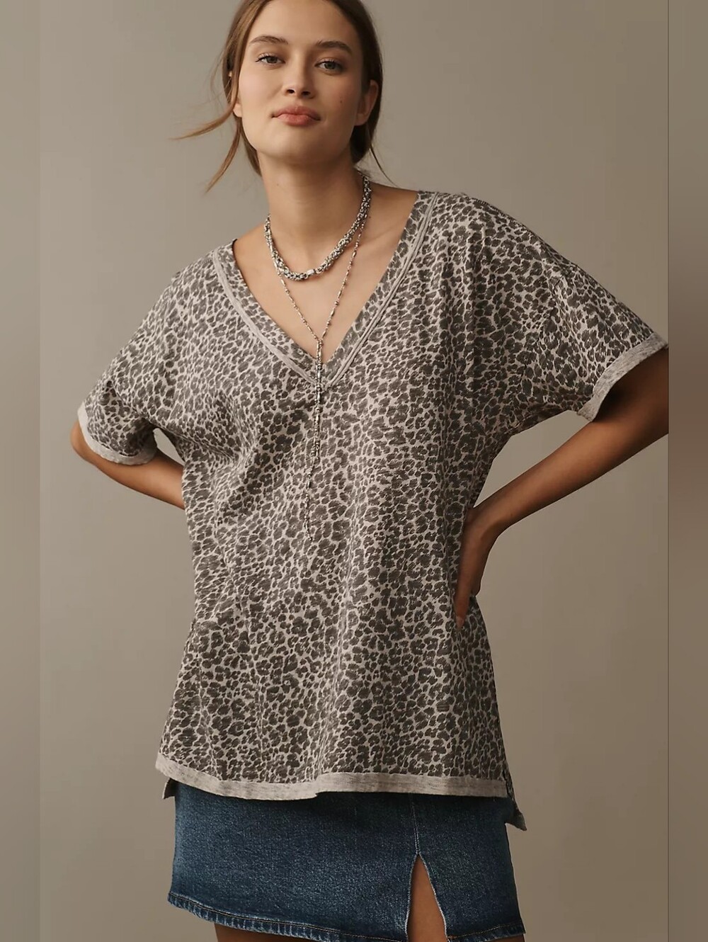 Pilcro The Jordyn Perfect Oversized Cotton Slub T Shirt Size M Leopard Tee